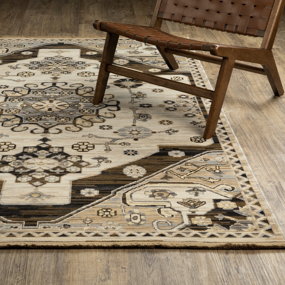 Adelaide Old World Medallions Brown/ Grey Wool Blend Area Rug-