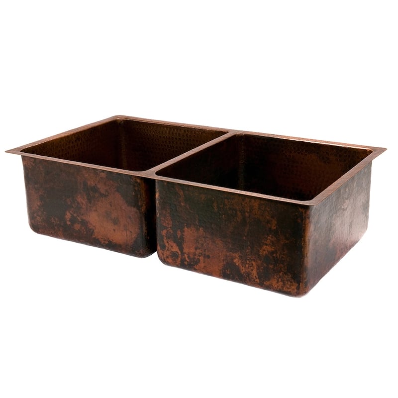 33-in Hammered Copper 50/50 Double Basin Kitchen Sink (K50DB33199)