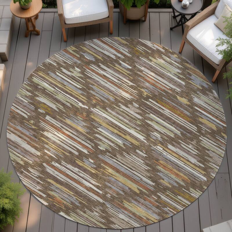 Machine Washable Indoor/ Outdoor Modern Trellis Chantille Rug - Chocolate - 8' x 8'
