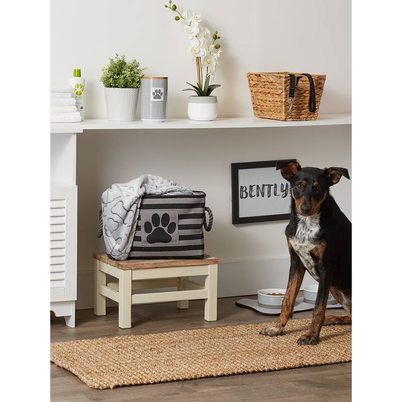 Bone Dry Polyester Pet Bin Stripe With Paw Patch Black Rectangle Large