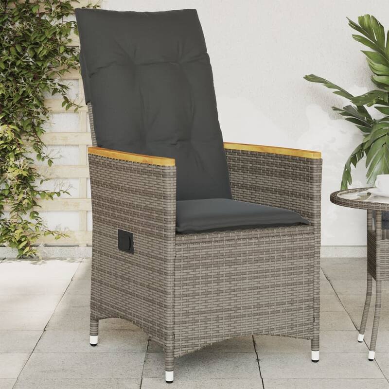 vidaXL Reclining Patio Chairs with Cushions Armchair Outdoor Seating Poly Rattan - 23.2 x 22.0 x 36.2 - Gray With armrest