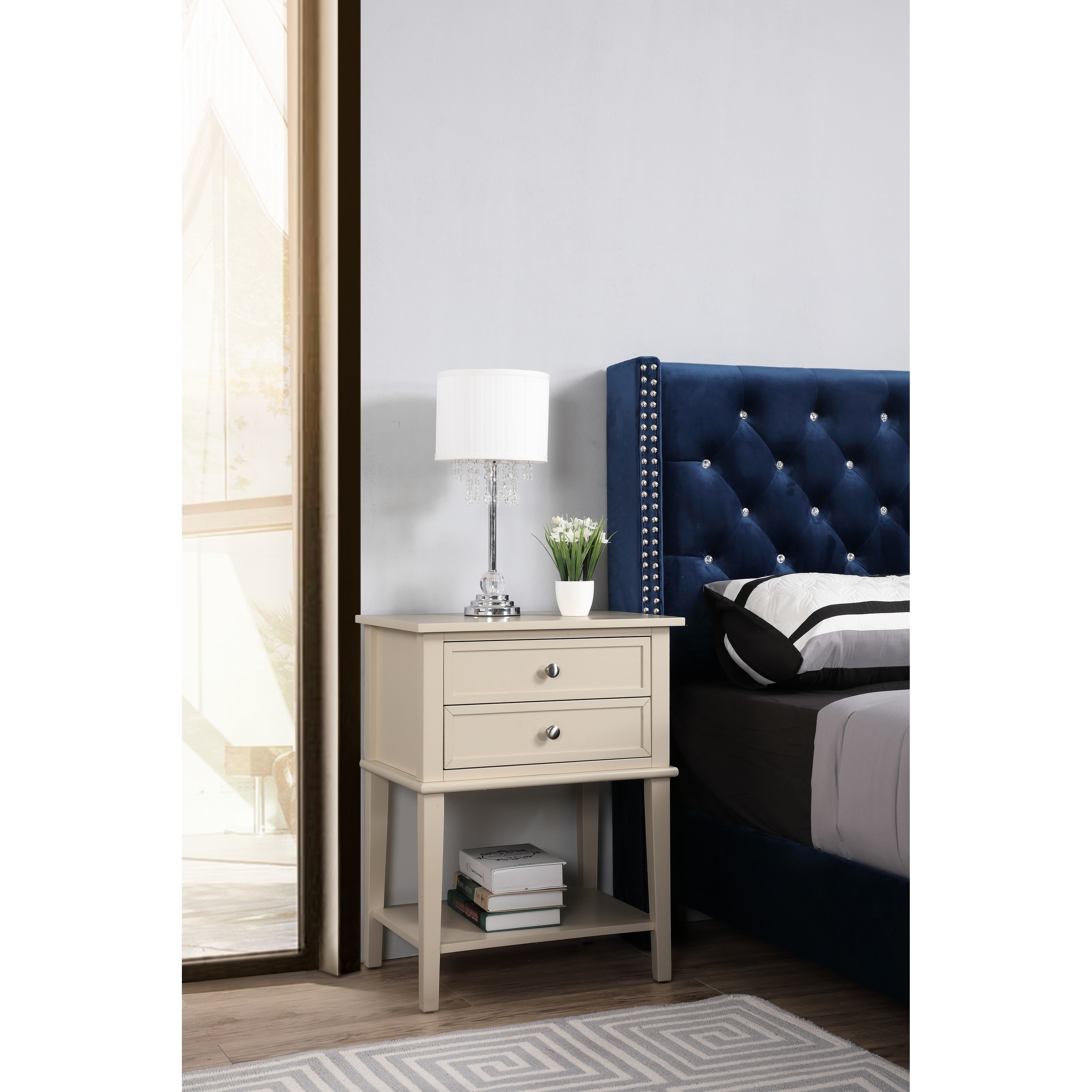 Beige Nightstand 28x22x16 Contemporary Bedside Table with Open Shelf Storage, Neutral Modern Accent for Bedroom Decor