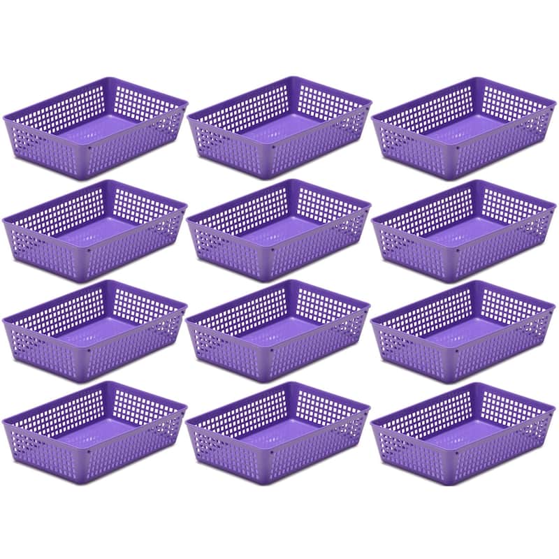12-Pack Plastic Storage Baskets for Office Drawer, Classroom Desk - Purple