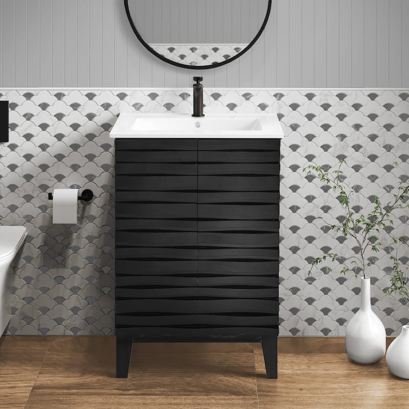 Cascade 24" Bathroom Vanity in Black - Black - Painted - Single Vanities