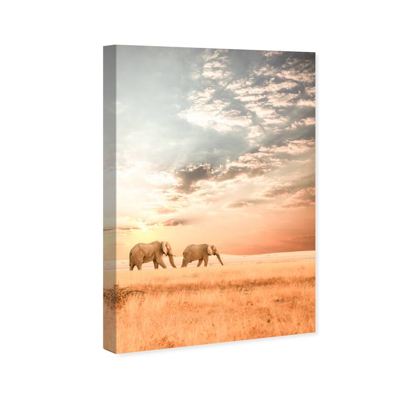 Wynwood Studio Canvas Animals Long Way Together Brown and Light Blue Modern & Contemporary Wall Art Canvas Print