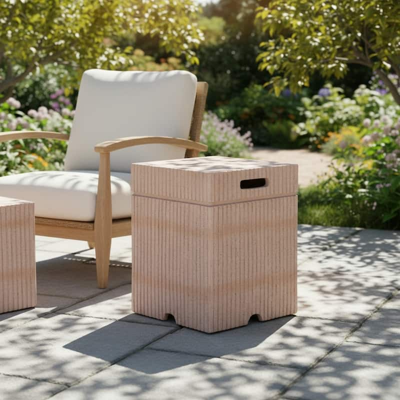 Christopher Knight Home - Olbia 16.15x20" Outdoor 2-in-1 Travertine MgO Propane Tank Holder/Side Table for Multiple Use - Brown