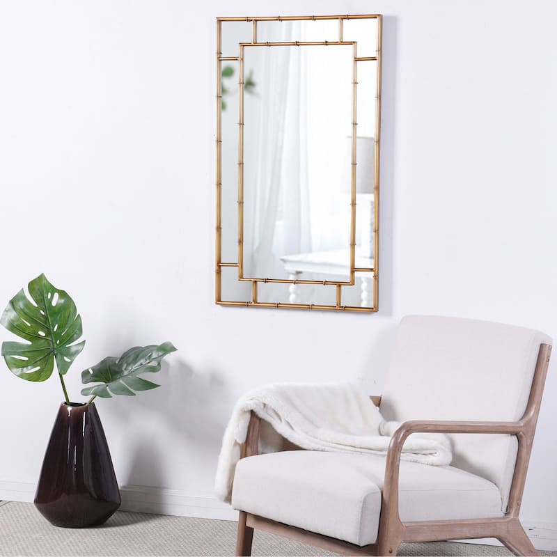 Decorative Mirror - Antiqued Gold Metal Bamboo Frame