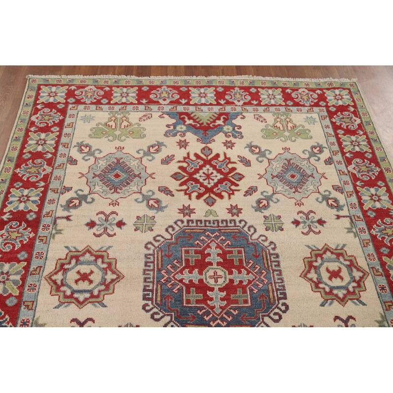 Ivory Kazak Area Rug Handmade Wool Carpet - 4'11" x 6'8"