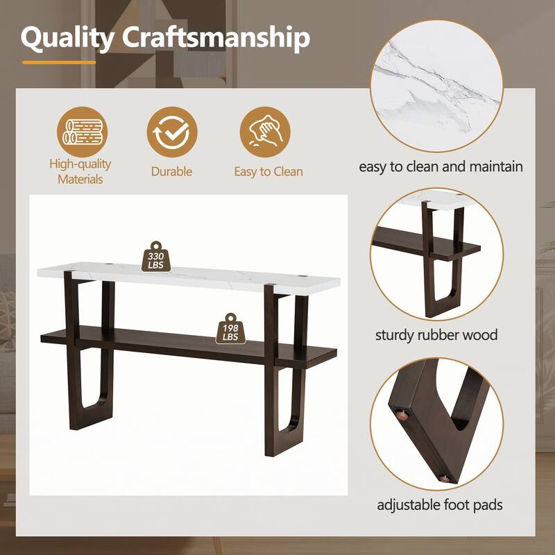 Narrow Console Table with Marble-Effect Top(Espresso)