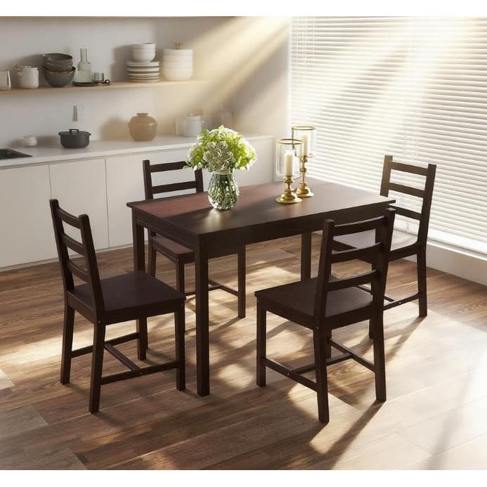 Dining Table Set Modern Kitchen Table and Chairs, Solid Wood Dining Room Set(Table + 4 Chairs) - Dark Brown