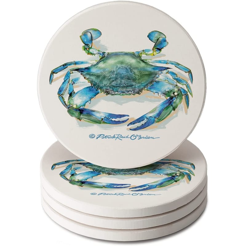 CounterArt Teal Crab Absorbent Stone Tumbled Tile Coaster Set of 4 Made in The USA Protective Cork Backing - Multi