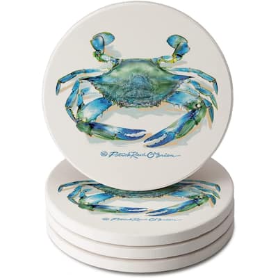 CounterArt Teal Crab Absorbent Stone Tumbled Tile Coaster Set of 4 Made in The USA Protective Cork Backing