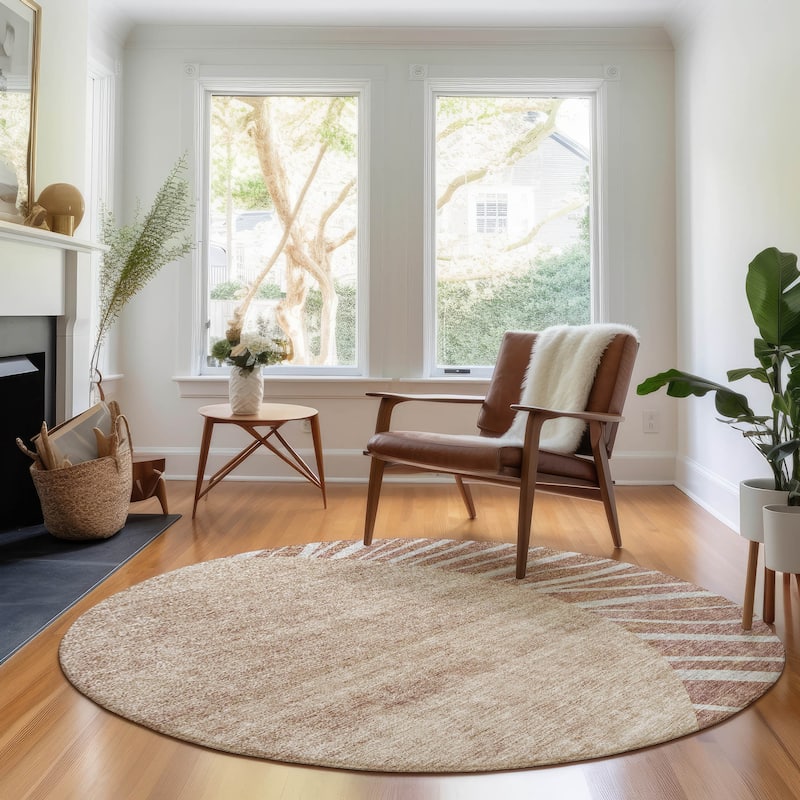 Premium Washable Super Soft Contemporary Rays Mayfield Rug - Paprika - 8' x 8' - Round