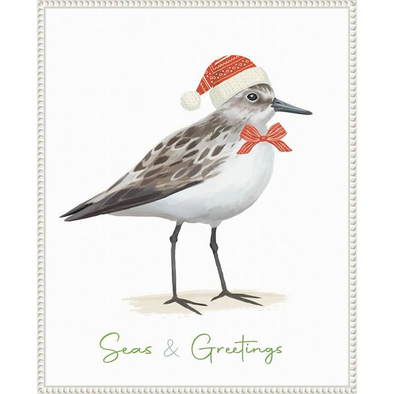 Christmas Sandpiper I by Lucca Sheppard Framed Canvas Wall Art Print - Sylvie Beaded White