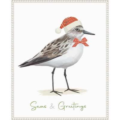 Christmas Sandpiper I by Lucca Sheppard Framed Canvas Wall Art Print - Sylvie Beaded White