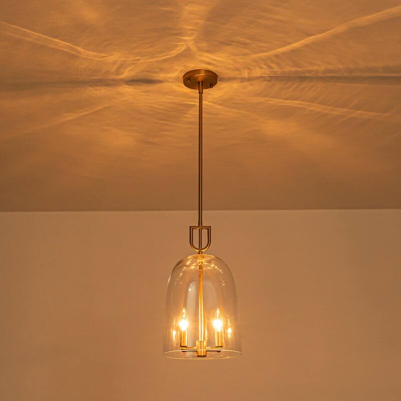 2-Light Gold Metal Pendant Light with Bell-Shaped Clear Glass Shades - Dia.10-in