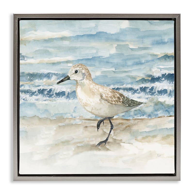 Stupell Balancing Sandpiper on Shore Framed Floater Canvas Wall Art Design By Nan - 18 x 18 - Grey