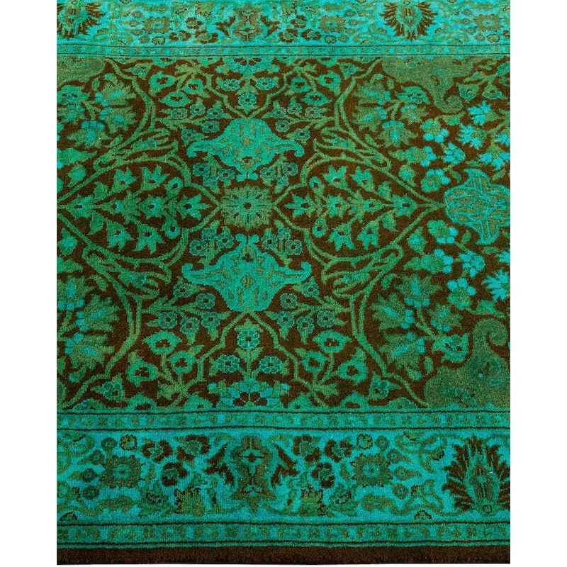 Overton Hand Knotted Wool Vintage Inspired Modern Contemporary Overdyed Green Runner Rug - 2' 7" x 8' 7"