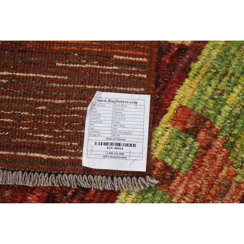 Striped Colorful Moroccan Oriental Area Rug Hand-Knotted Wool Carpet - 6'9" x 9'8"