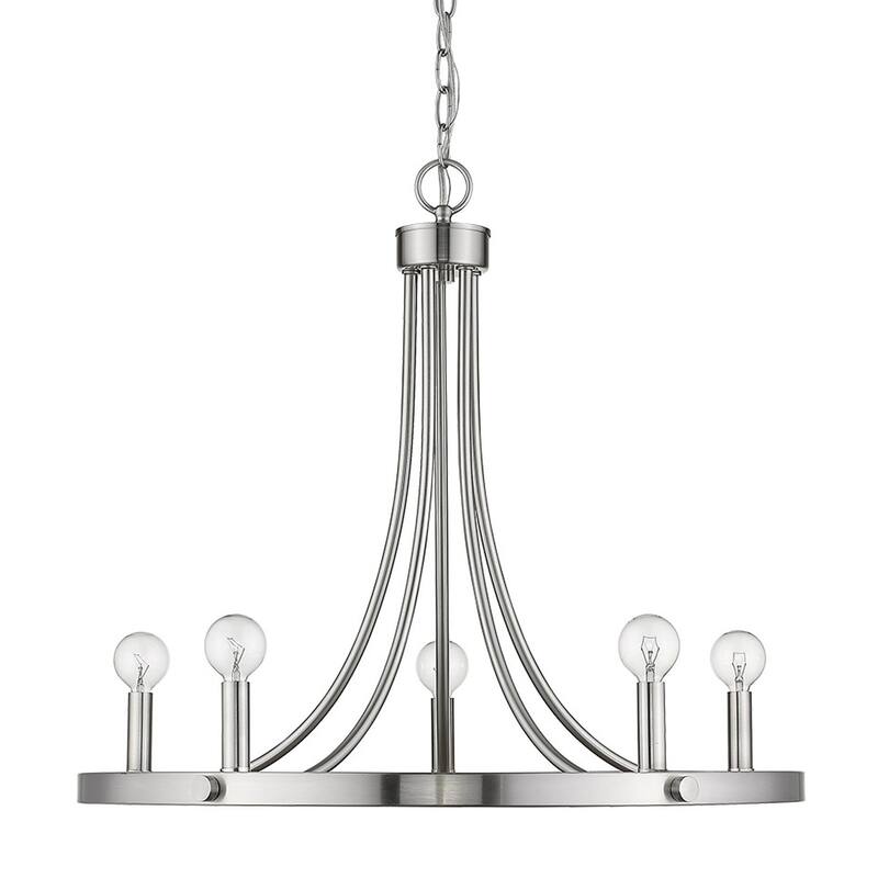 HomeRoots Silver Candle Style Five Light Metal Dimmable Chandelier - 25' X '21.5' X '25