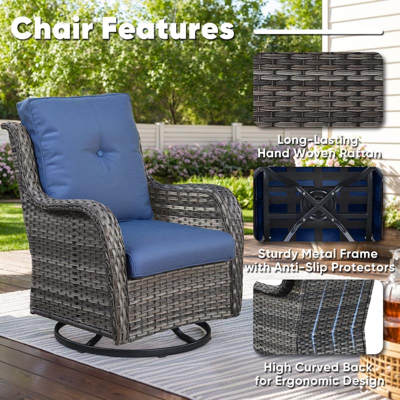 Pocassy Outdoor 6 Pieces 2-Seat Sofa Swivel Chairs Table Ottoman