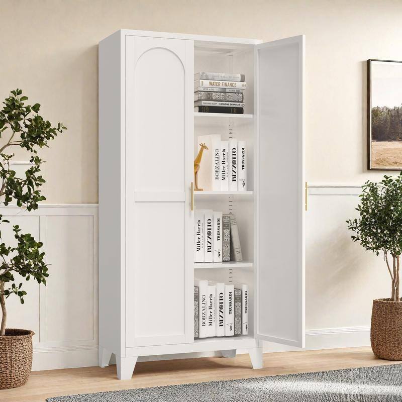 Two-Door Metal Storage Cabinet with Adjustable Shelves – Perfect for Bedroom, Living Room, or Kitchen‌ - White - 61''
