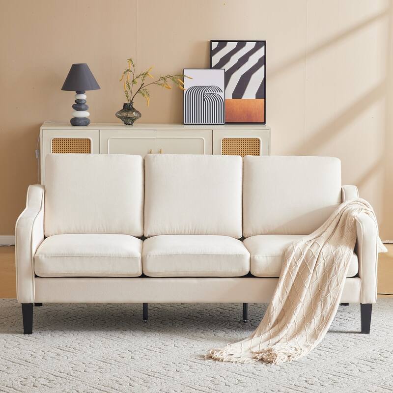 EROMMY Modern 3-Seater Fabric Sofa Couch, Ergonomic Living Room Couch with Washable Cushions and Solid Wood Legs, Gray or Beige