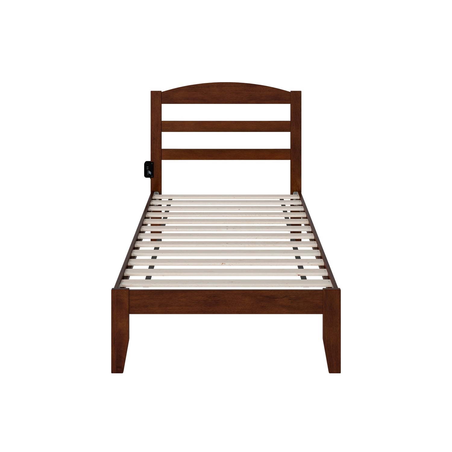 Twin Bed Frame Walnut Wood Slat Platform Bed Coastal Style