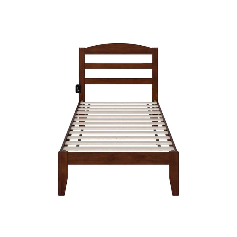Twin Bed Frame Walnut Wood Slat Platform Bed Coastal Style