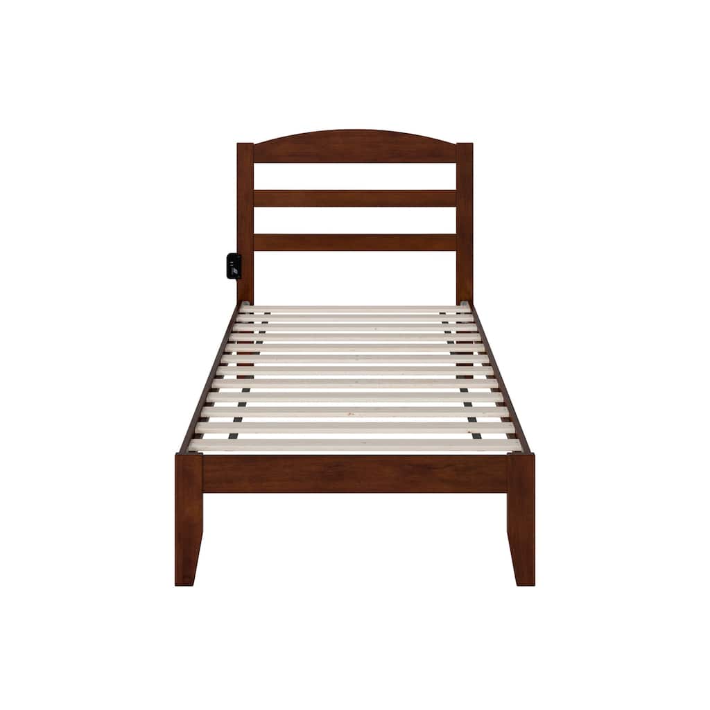 Twin Bed Frame Walnut Wood Slat Platform Bed Coastal Style