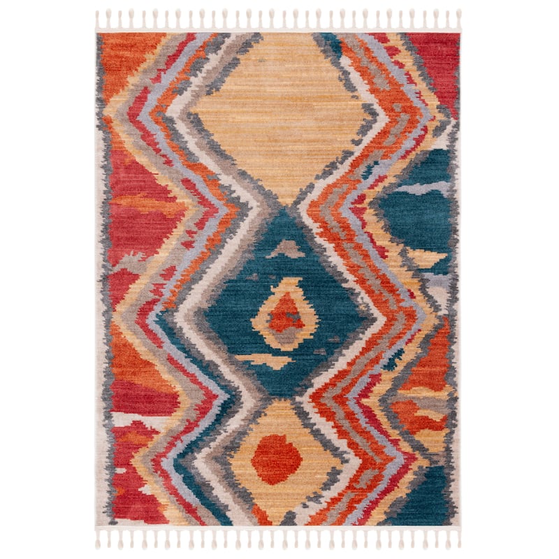 SAFAVIEH Farmhouse Maryrose Boho Tribal Polyester Rug - 3' x 5' - Yellow/Red