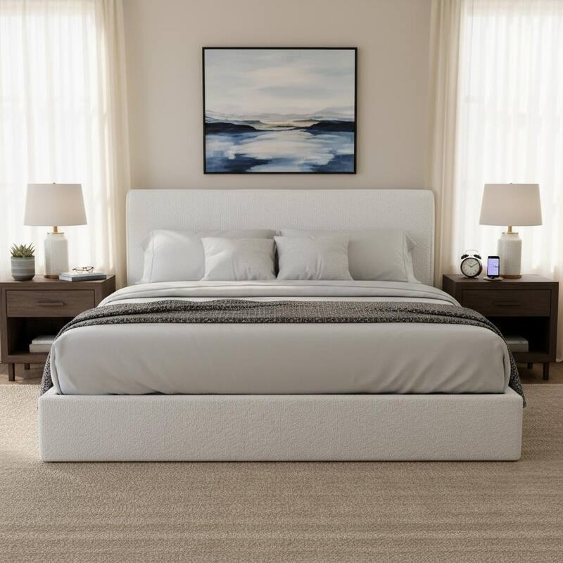 Christopher Knight Home - Ergonomic Boucle Upholstered Platform Bed Frame