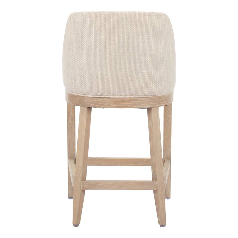 HomeRoots 27" Beige and Natural Fabric and Solid Wood Counter Height Bar Chair