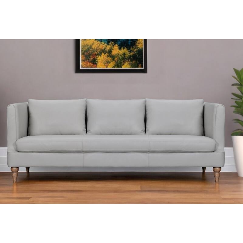 HomeRoots 85" Gray Leather Sofa With Brown Legs - Grey