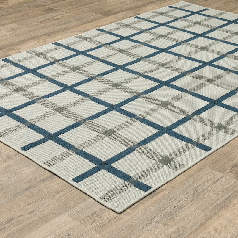 Vista Home Talcot Preppy Plaid Grey/Teal Indoor-Outdoor Area Rug