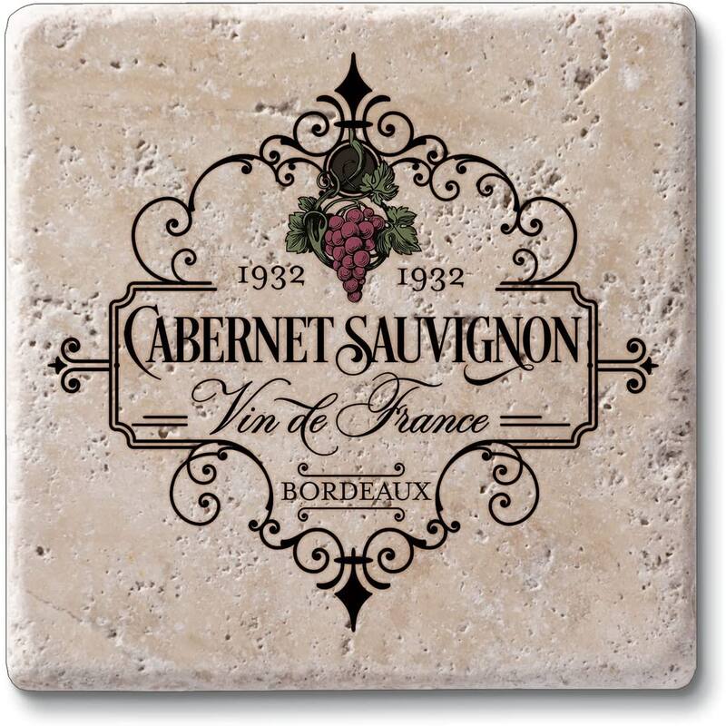 Vin De France 4 Pack Natural Travertine Absorbent Stone Coasters with Protective Cork Backing Manufactured in The USA - Multi