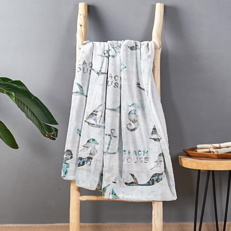 Beach House Flannel Velvet Bed Couch Throw Blanket