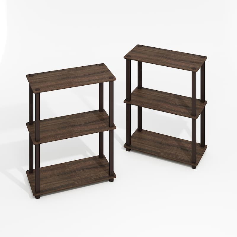 3 Tiers Wood Household Shelving Unit in Walnut (11.6 in. W x 23.6 in. H x 11.6 in. D), Set of 2