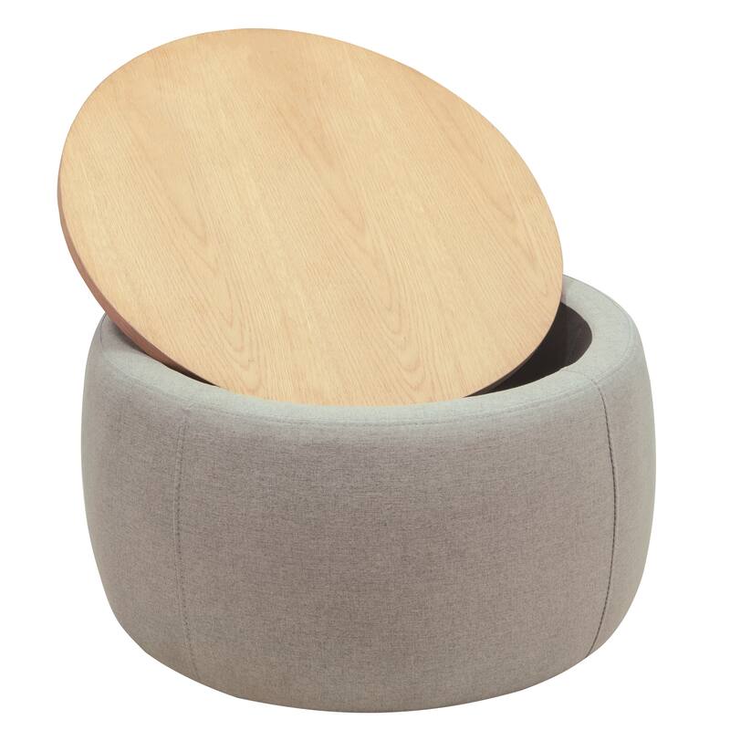 Round Fabric Storage Ottoman with 2 in 1 Function