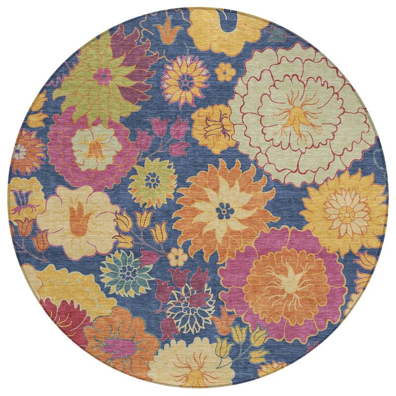 Machine Washable Indoor/ Outdoor Modern Floral Chantille Rug
