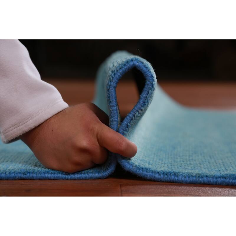 Hand Knotted Oriental 100% Wool Carpet Modern Solid Navy Blue & Blues Gabbeh Runner Rug - 9' 3'' X 3' 0''