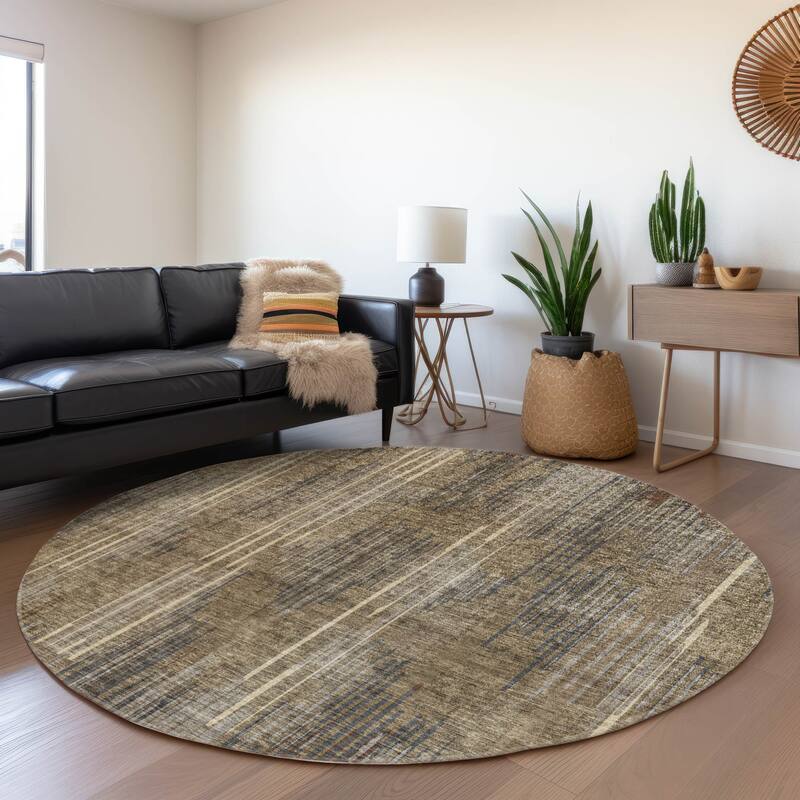 Premium Washable Super Soft Transitional Stripes Mayfield Rug - Taupe - 8' x 8' - Round