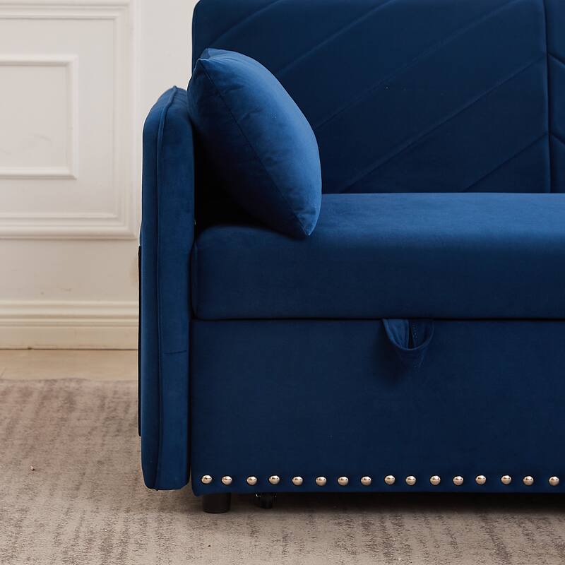 Anmytek 3-in-1 Soft Velvet Convertible Sleeper Sofa Bed With USB Port 2 Lumbar Pillows & Side Pocket