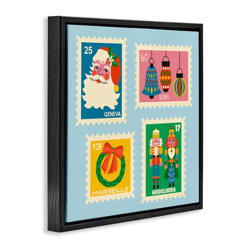 Stupell Vintage Christmas Postage Stamps Framed Floater Canvas Wall Art Design By Carrie Cantwell