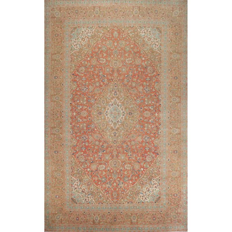 Hand Knotted Oriental 100% Wool Carpet Traditional Floral Oranges & Rust Mashad Area Rug - 13' 3'' X 9' 4''