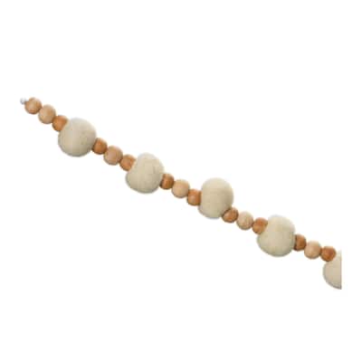 Beaded Wool Christmas Garlands - 5.5' - White - Set of 2