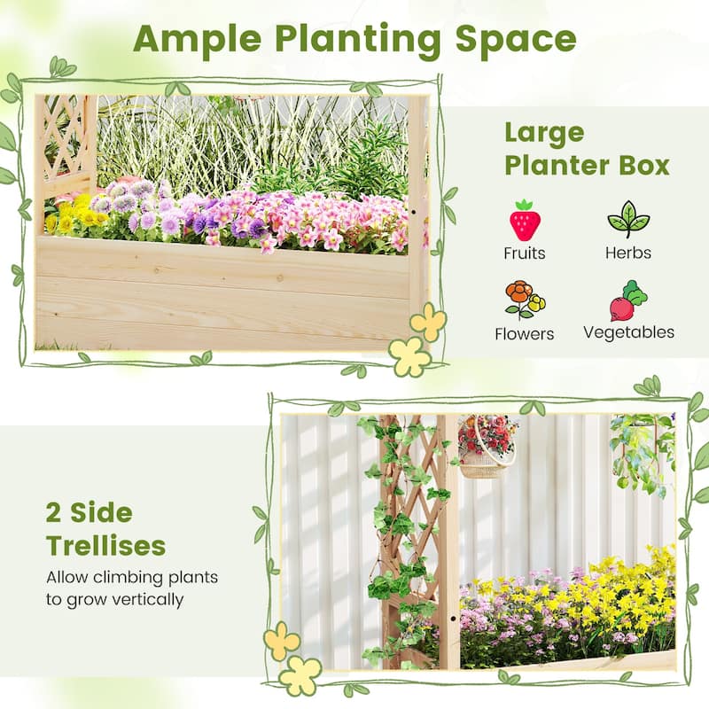 Gymax Wooden Raised Garden Bed/ Lattice Trellises Hanging Roof