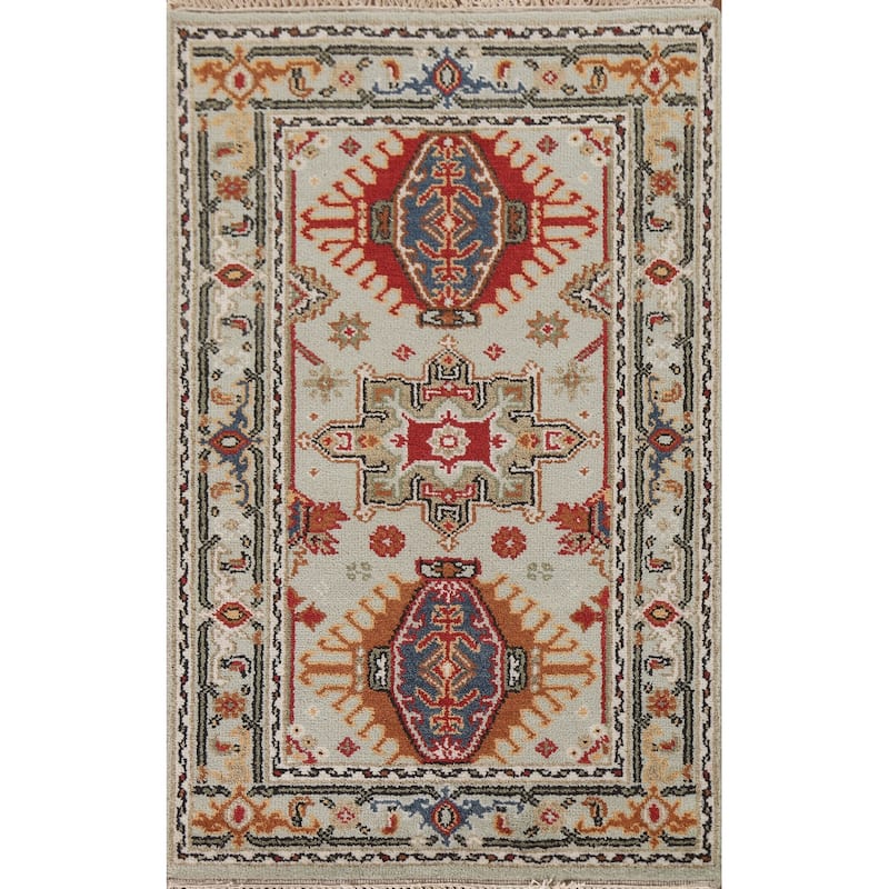 Geometric Kazak Area Rug Handmade Wool Carpet - 3'0"x 5'0"