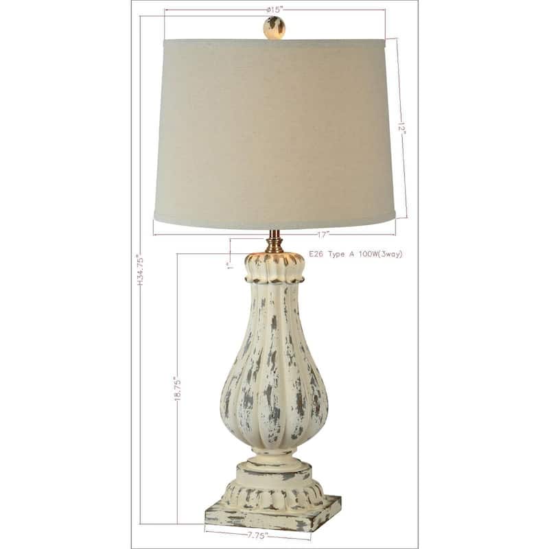 Palmer 33" Table Lamps with Linen Shade, Distressed Antique Cream (Set of 2)