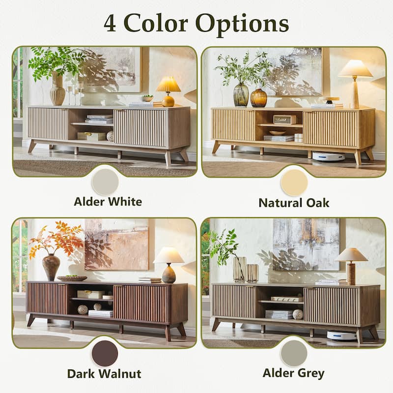 70" Modern Fluted TV Stand for Living Room, Wood Entertainment Center